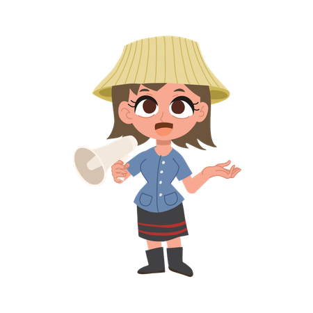 Cute thai farmer woman making an announcement  Illustration