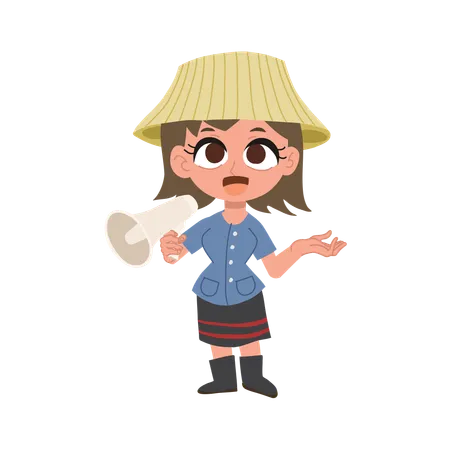 Cute thai farmer woman making an announcement  Illustration