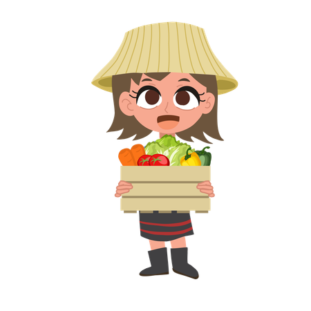 Cute thai female farmer carrying organic vegetable crate farm fresh produce  Illustration