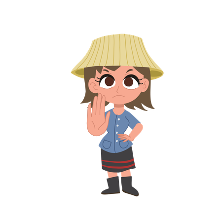 Cute Thai Female Farmer Showing Stop Gesture  Illustration