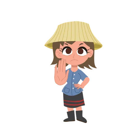 Cute Thai Female Farmer Showing Stop Gesture  Illustration