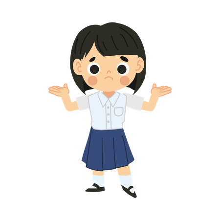 Cute Thai Student Girl Character Confused and don't understand  イラスト