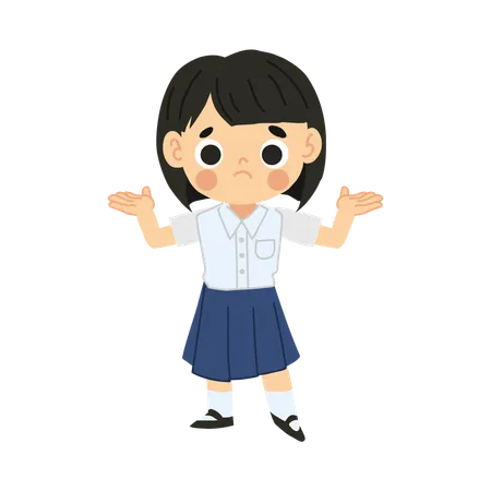 Cute Thai Student Girl Cartoon Character Confused And Dont Understand Illustration