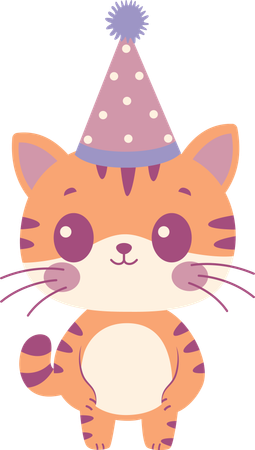 誕生日の帽子をかぶったかわいいトラ  イラスト