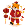 illustration tiger with chinese lantern
