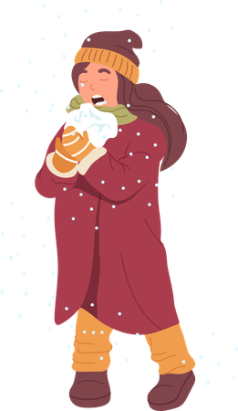 Cute toddler girl eating snowball enjoying winter  Illustration