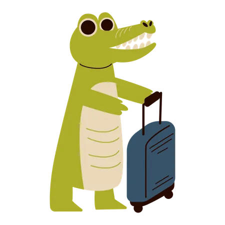Cute Traveling Crocodile Cartoon  Illustration
