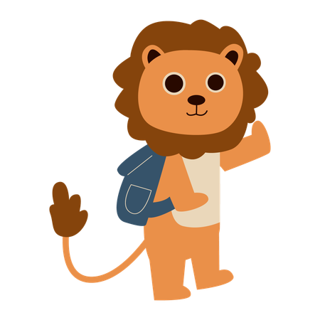 Cute Traveling Lion Cartoon  イラスト
