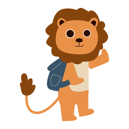 Cute Traveling Lion Cartoon  イラスト