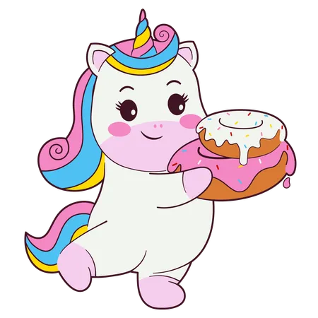 Cute Unicorn Holding Donut  Illustration