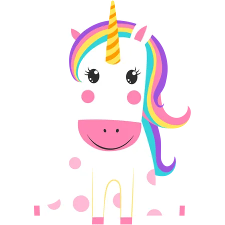 Cute unicorn sitting on floor  Illustration