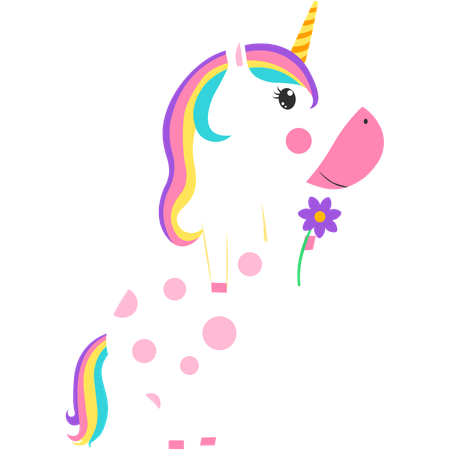 Cute unicorn standing on two legs with flower  Illustration