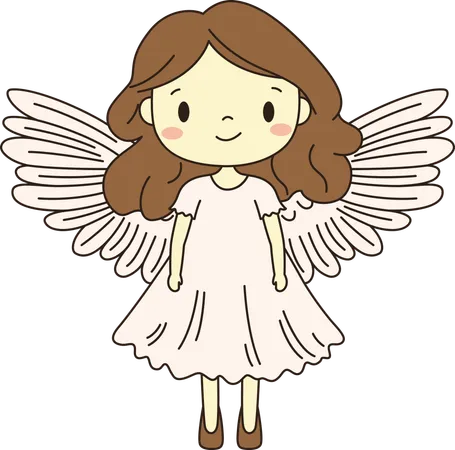 Cute Winged Little Girl Angel Character  Illustration