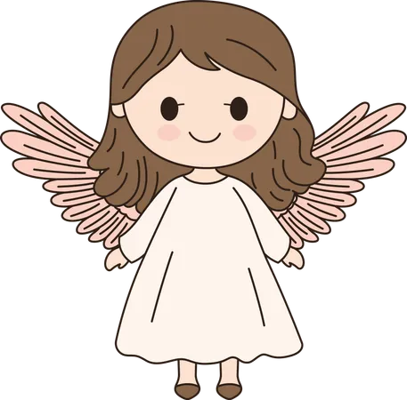 Cute Winged Little Girl Angel Character  Illustration