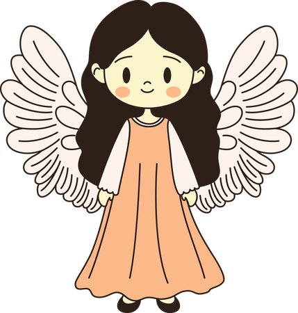 Cute Winged Little Girl Angel Character  Illustration