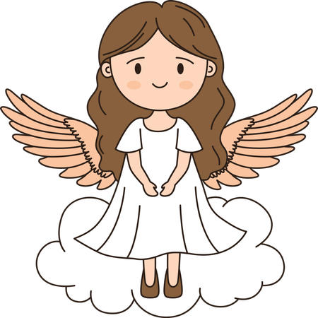 Cute Winged Little Girl Angel with Cloud in the Sky  Illustration