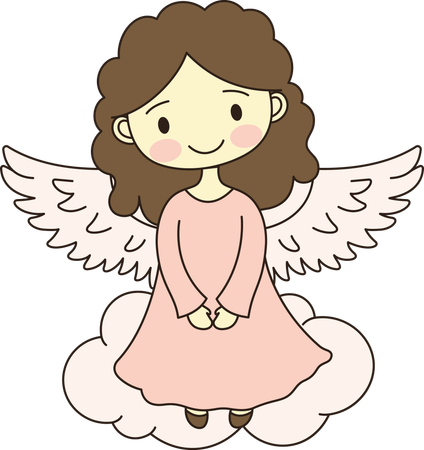 Cute Winged Little Girl Angel with Cloud in the Sky  Illustration