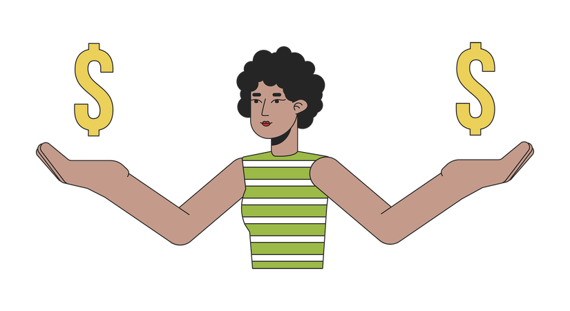 Cute woman holding dollar signs on hands  Illustration