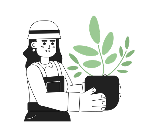 Cute woman holding houseplant  Illustration