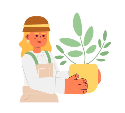 Cute woman holding houseplant  Illustration