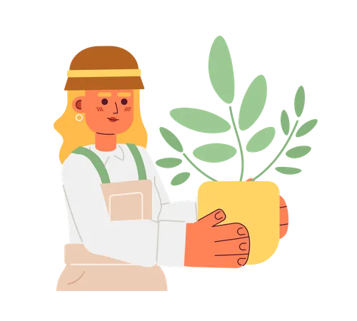 Cute woman holding houseplant  Illustration