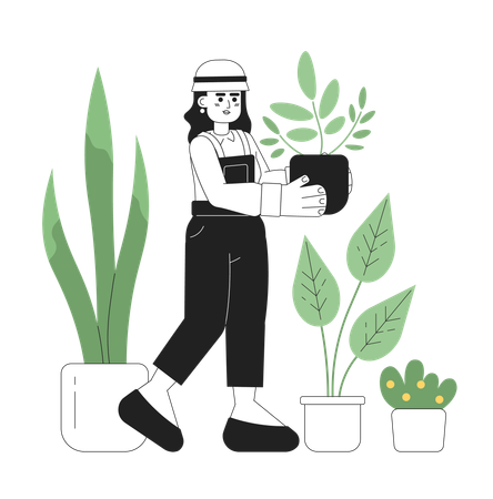 Cute woman holding houseplant  Illustration