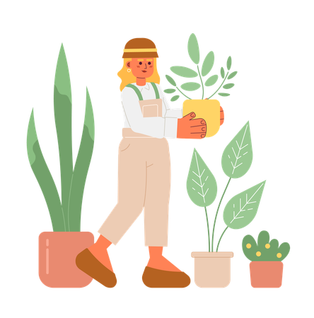 Cute woman holding houseplant  Illustration