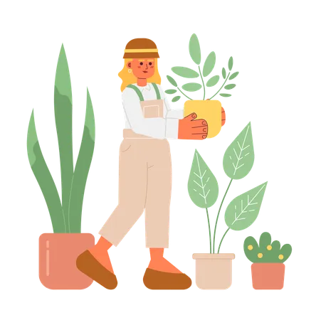 Cute woman holding houseplant  Illustration