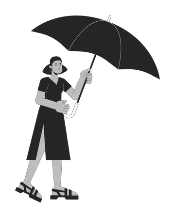 Cute woman holding opened umbrella  Illustration