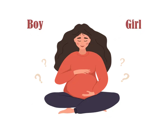 Cute Woman In Lotus Position Hugs Her Tummy  Illustration