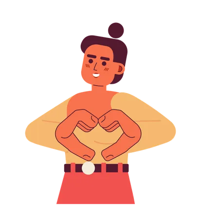 Hands Gesture Semi Flat Color Vector Character Cute Latina Woman Showing Heart Sign Share Love Smiling Editable Half Body Person On White Simple Cartoon Spot Illustration For Web Graphic Design Illustration