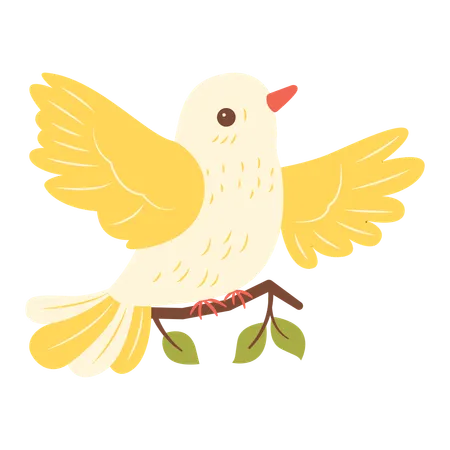 Cute Yellow Dove on Tree Branch  Illustration