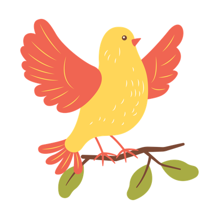 Cute Yellow Dove on Tree Branch  Illustration