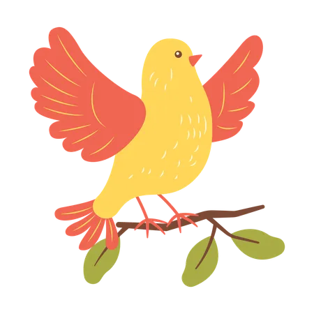 Cute Yellow Dove on Tree Branch  Illustration