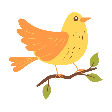 Cute Yellow Dove on Tree Branch  Illustration