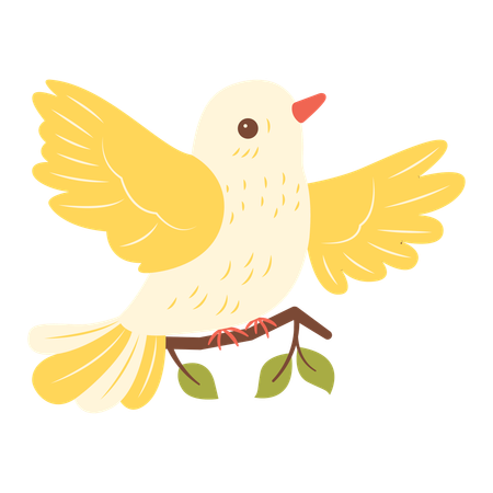 Cute Yellow Dove on Tree Branch  Illustration