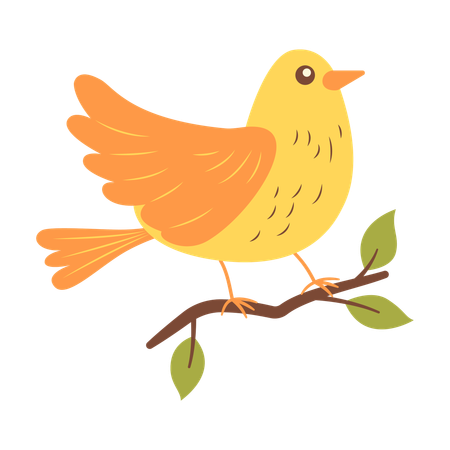 Cute Yellow Dove on Tree Branch  Illustration
