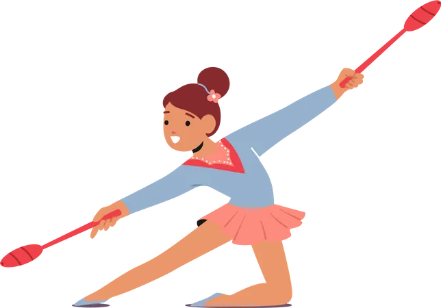 Cute Young Girl Gymnast Character Twirls And Moves With Elegance Captivating Audiences As She Skillfully Manipulates Her Colorful Maces With Precision And Grace Cartoon People Vector Illustration Illustration