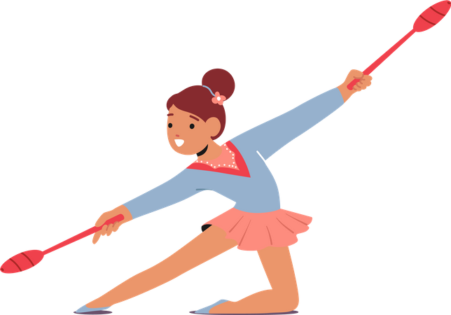 Cute Young Girl Gymnast Twirls And Moves With Elegance  Illustration