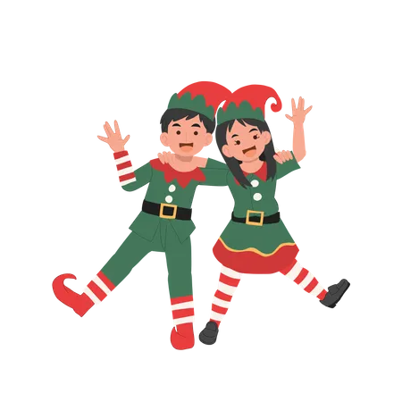 Cute Young happy christmas elf kid  Illustration