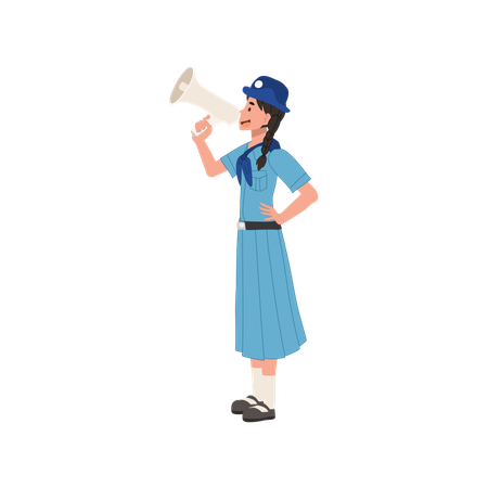 Cute Young Thai girl scout in uniform using megaphone  Illustration