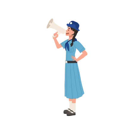 Cute Young Thai girl scout in uniform using megaphone  Illustration