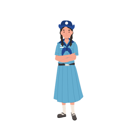 Cute Young Thai Girl Scout in Uniform with Arm Crossed Posture  Illustration