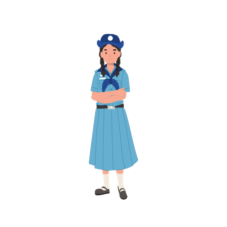 Cute Young Thai Girl Scout in Uniform with Arm Crossed Posture  Illustration