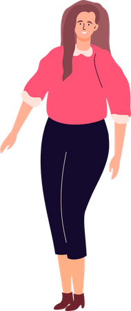 Cute young woman in a pink top and black jeans Illustration