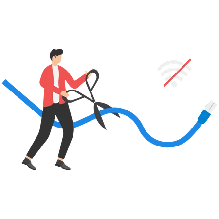 Cuts Off Internet Connection Unsubscribe From The Internet Concept Vector Illustration イラスト