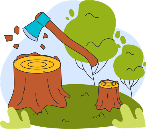 Cutting tree and deforestation  Illustration