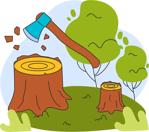 Cutting tree and deforestation  Illustration