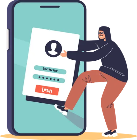 Cyber Criminal Stealing Personal Information From Smartphone Hacker Steal Data From Mobile Phone Profile Phishing Internet Activity Or Security Hacking Concept Vector Illustration 일러스트레이션