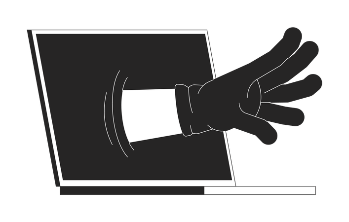 Main gantée d'une cybermenace tendue depuis un ordinateur portable  Illustration